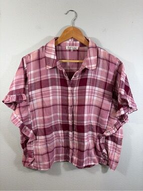 Love More Pink Plaid Ruffle-Sleeve Shirt